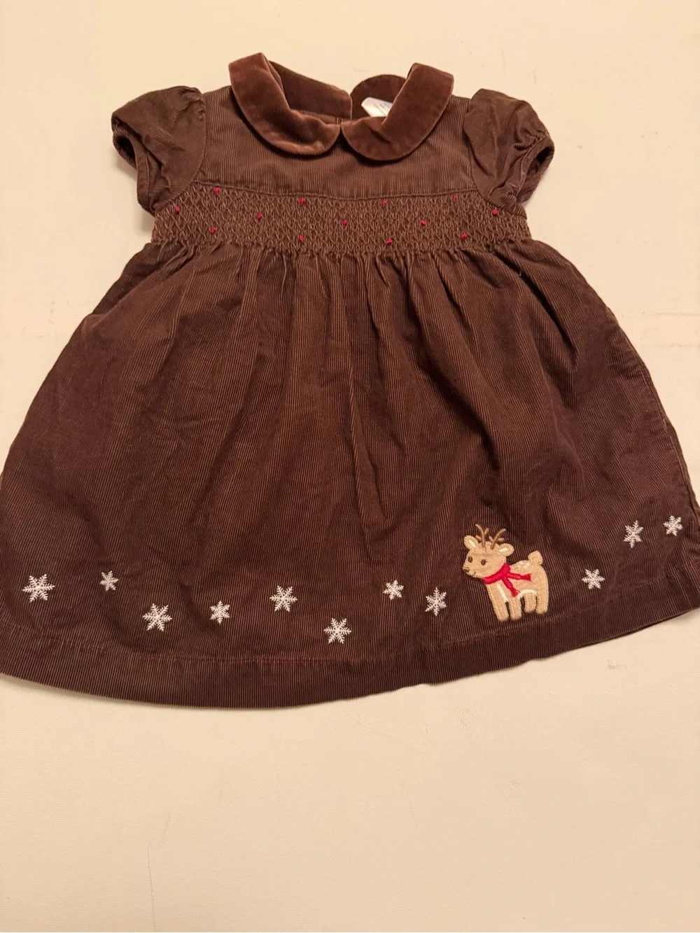 Gymboree Brown Corduroy Dress with Reindeer and Snowflake Trim